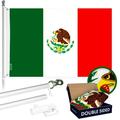 G128 - 5 Feet Tangle Free Spinning Flagpole (Silver) Mexico Flag Double Sided Brass Grommets Embroidered 2x3 ft (Flag Included) Aluminum Flag Pole