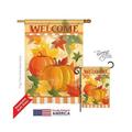 Breeze Decor 13038 Harvest & Autumn Welcome Fall Pumpkins 2-Sided Vertical Impression House Flag - 28 x 40 in.