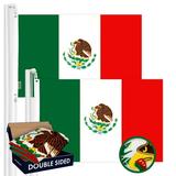 G128 2 Pack: Mexico Mexican Flag | 2.5x4 Ft | Double ToughWeave Series Double Sided Embroidered 210D Polyester | Country Flag Embroidered Design Indoor/Outdoor Brass Grommets Heavy Duty 3-ply
