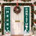 Merry Christmas Porch Sign Christmas Tree Banner for Front Door Red Green Christmas Ornament Balls Outdoor Indoor Decorations Holiday Hanging Flags Wall Decor Home Party Supplies