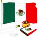 G128 Combo Pack: 5 Ft Tangle Free Aluminum Spinning Flagpole (White) & Mexico Mexican Flag 2.5x4 Ft ToughWeave Series Embroidered 300D Polyester | Pole with Flag Included