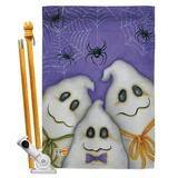 Breeze Decor BD-HO-HS-112055-IP-BO-D-US12-SB 28 x 40 in. 3 Ghosts Fall Halloween Impressions Decorative Vertical Double Sided House Flag Set with Pole Bracket Hardware