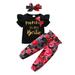 NZRVAWS Baby Girls Outfits For Fall 12 Months Baby Girls Letter Print 18 Months Baby Girls Ruffle Sleeve Shirts Floral Pants Headband 3Pcs Clothes Set Black