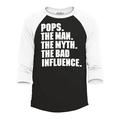 Shop4Ever Men s Pops The Man The Myth The Bad Influence Raglan Baseball Shirt Small Black/White