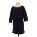 Lilla P Casual Dress - Shift Scoop Neck 3/4 sleeves: Blue Print Dresses - Women's Size Small