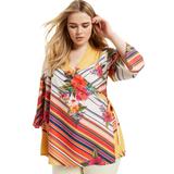 Plus Size Women's Faux-Wrap Kimono Top by June+Vie in Multi Tropical Stripe (Size 18/20)