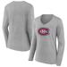 Women's Fanatics Branded Heather Gray Montreal Canadiens Primary Logo Team Long Sleeve V-Neck T-Shirt