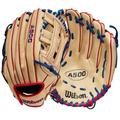 WILSON A500 12” Utility Youth Baseball Glove - Right Hand Throw, Blonde/Red/Royal
