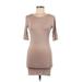 Boohoo Casual Dress - Bodycon Scoop Neck Short sleeves: Tan Print Dresses - Women's Size 6 Tall