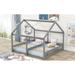 Twin Size House Platform Beds, Two Shared Beds Modern Wooden Frame 2 in 1 Beds, Two Bed Design and Side by Side with Railing