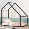 Twin Size Metal Bed Frame House Bed Kids Bed Modern Low Platform Bed Frame House-shaped Design and Slatted Frame Support