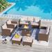 9-Seat Patio Furniture Wicker Rattan Outdoor High-back Sectional Sofa Conversation Set with Firepit Table