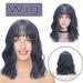 DOPI Elegant Off Blue Wig With Bangs Bob Short Curly Wigs for Women Charming Natural
