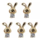 Hesroicy 5Pcs Rabbit Nail Decors Shining Paste Easily Three-dimensional DIY Zircon 2023 Bunny Year Bow Pendant Nail Charms for Girl