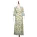 Spring Blossom,'Rayon Batik Maxi Dress with Floral Pattern Crafted in Bali'