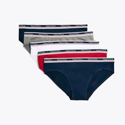 Nautica Women's Seamless Ribbed Logo Bikini Briefs, 5-Pack Workshirt Blue, M