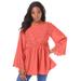 Plus Size Women's Angel-Sleeve Eyelet Tunic. by Roaman's in Sunset Coral (Size 32 W)