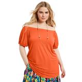 Plus Size Women's Puff Sleeve Off-The-Shoulder Top by June+Vie in Grenadine (Size 30/32)