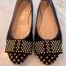 J. Crew Shoes | Jcrew Luxe Blk Suede/Brass/Grosgrain Super Chic Studded Ballet Flats W/Bow | Color: Black/Gold | Size: 9