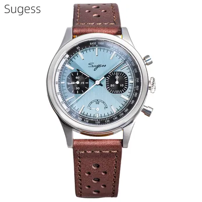 Sugess-Montre Pilote pour Homme ST1906 Mouvement Handwind Chronographe Montres-Bracelets