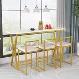 Modern Minimalist Style 4-Piece Dining Table Set for 3, Steel Frame Rectangle Dining Table with 3 Steel Frame Upholstered Chairs
