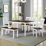 6-Piece Wooden Kitchen Table Set for 6, Farmhouse Rustic Style Rectangular Dining Table Set with Cross Back 4 Chairs and Bench