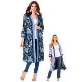 Plus Size Women's Reversible Printed Georgette Duster by Roaman's in Ikat Medallion Floral (Size M/L)