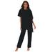 Plus Size Women's Tiered Short Sleeve Pant Set by Roaman's in Black (Size 20 W)
