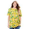 Plus Size Women's Perfect Printed Short-Sleeve Boatneck Tunic by Woman Within in Primrose Yellow Painterly Bloom (Size L)