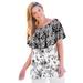 Plus Size Women's Off Shoulder Ruffle Tee by Woman Within in Black Mix Print (Size 34/36) Shirt