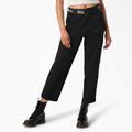Dickies Women's Relaxed Fit Contrast Stitch Cropped Cargo Pants - Black Size 27 (FPR57)