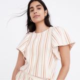 Madewell Tops | Madewell Women’s Textured Knit Flutter Sleeve Crop Top In Stripe, Size Medium | Color: Cream/Red | Size: M