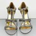 Coach Shoes | Coach Trixy Wedge Heel Sandal Gray Satin And Gold Trim Size 7 | Color: Gold/Gray | Size: 7