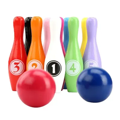 Jeu de Bowling en bois de couleur 12 pièces 10 broches 2 balles jouet de Sport de plein air