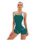 One Piece Swimsuit Women Sport Swimwear Monokini Rash Guards Surfing Suit Open Back Fitness Beach Bathing Suit Green