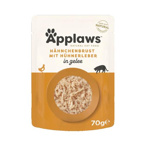 Sparpaket: 32x70g Applaws Pouch in Jelly Huhn mit Leber Katzenfutter nass