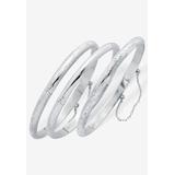 Women's Polished, Engraved And Floral Three-Piece Bangle Set In .925 Sterling Silver Jewelry by PalmBeach Jewelry in White