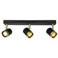 CGC Lighting ORIO Black and Brushed Gold GU10 Adjustable Indoor Ceiling Wall Triple Spot Light (Black, Triple Spot Light)