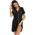 HOMRAA Womens Nightgowns Short Sleeves Button Down Night Shirts Soft Sleepwear Pajama Dress S-XXL (Color : Black, Size : M)