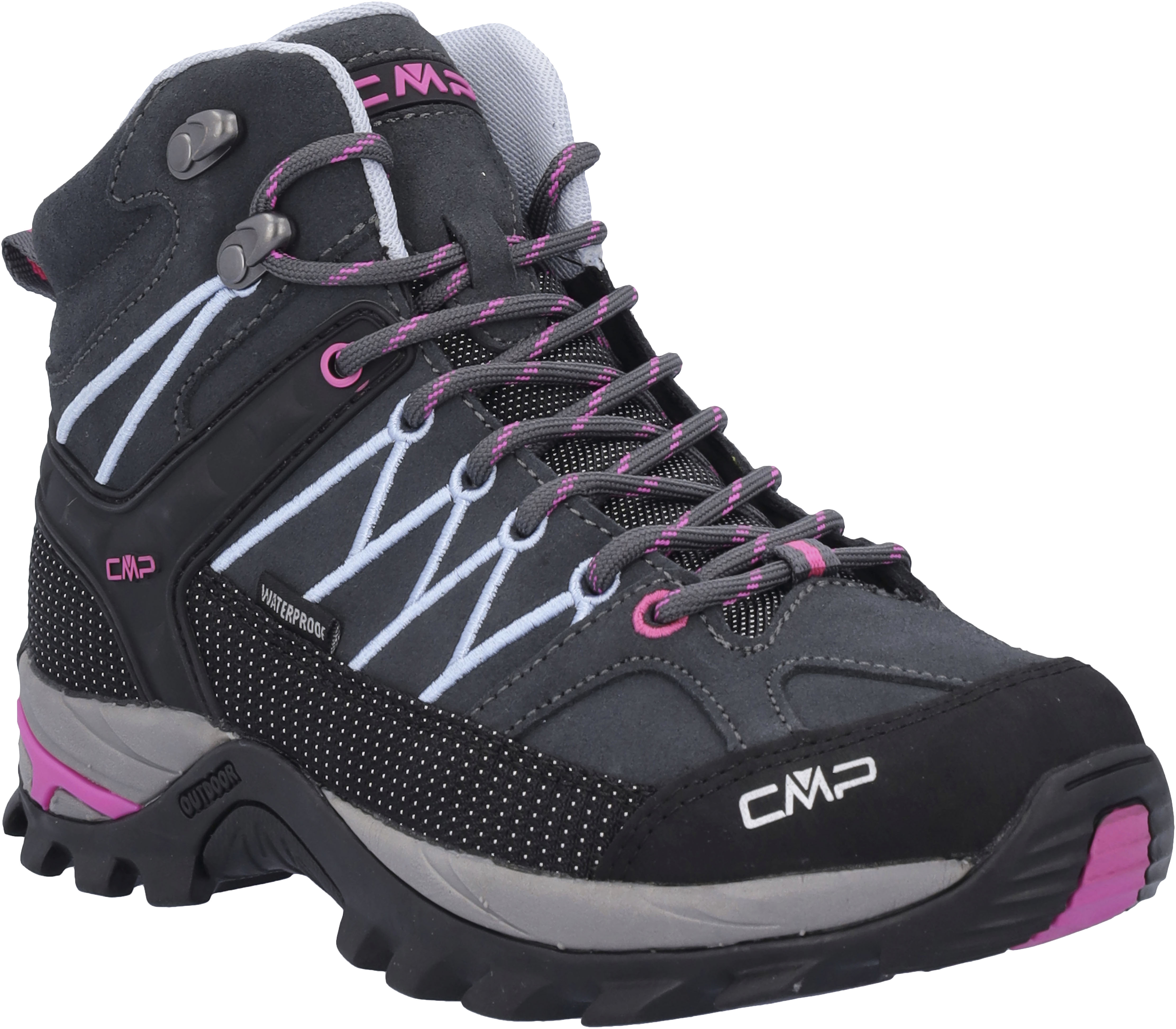 Wanderschuh CMP "RIGEL MID WMN WP TREKKING SHOES", Damen, Gr. 36, bunt (anthrazit, hellblau, pink), Leder, Textil, Schuhe Wanderschuh, wasserdicht