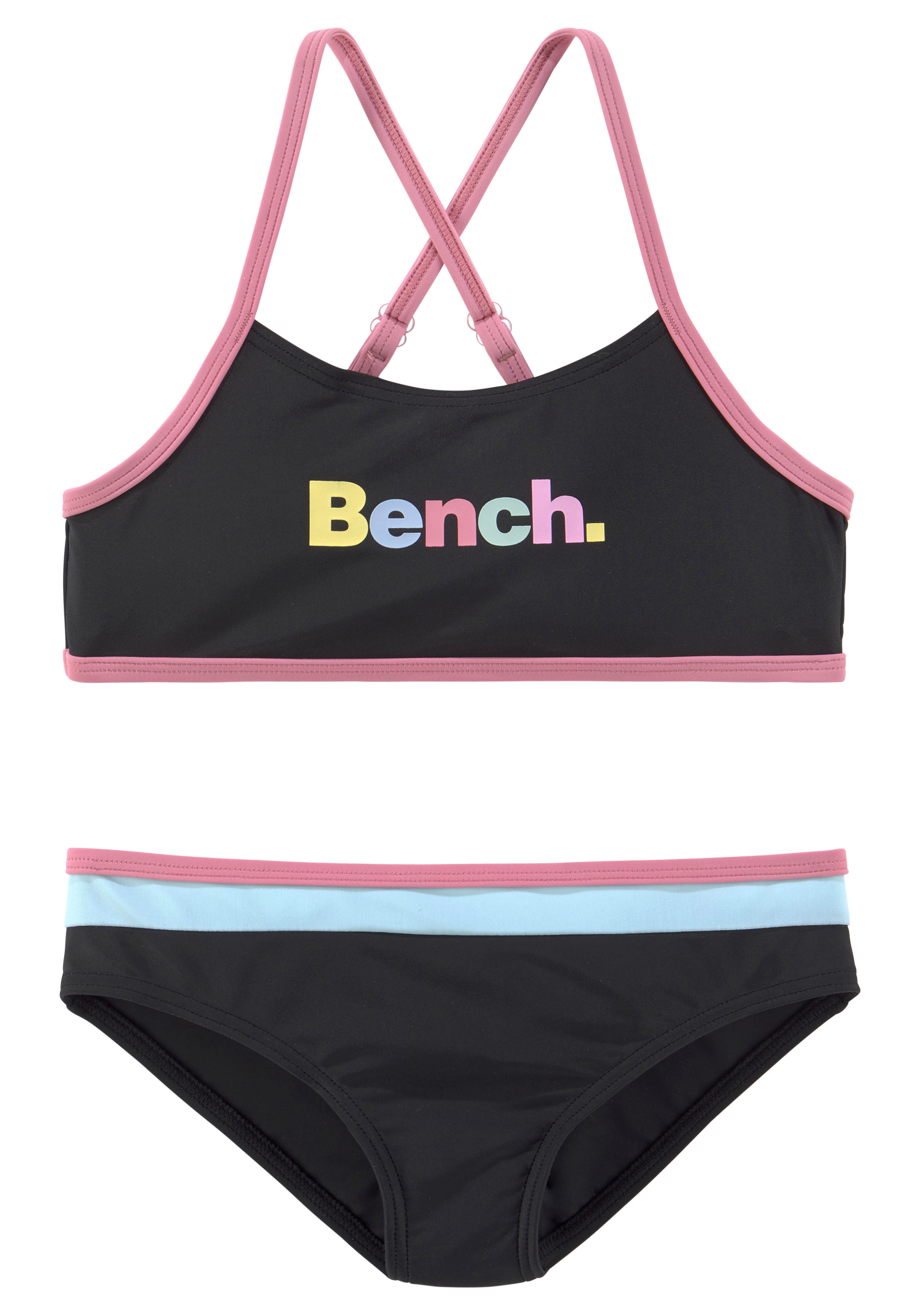 Bustier-Bikini BENCH., Kinder, Gr. 146/152, N-Gr, schwarz, Polyamid, unifarben mit Farbeinsätzen, Bikini-Sets, mit bunten Details Image