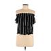 Kendall & Kylie Short Sleeve Blouse: One Shoulder One Shoulder Black Print Tops - Women's Size Medium