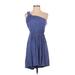 BCBGeneration Casual Dress - Mini One Shoulder Sleeveless: Blue Print Dresses - Women's Size 0