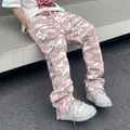 Pantalon cargo camouflage Harajuku pour femmes et hommes pantalon micro évasé camSolomon rose