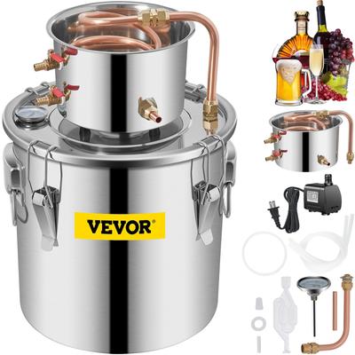 VEVOR Alcohol Still Moonshine Still 3-13.2Gal Stainless Steel 2 PotS Water Alcohol Distiller Copper Tube Home Brewing Kit