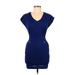 Forever 21 Casual Dress - Bodycon V Neck Short sleeves: Blue Print Dresses - Women's Size Small