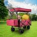 BENTISM Collapsible Wagon Cart Red Foldable Wagon Cart Removable Canopy 603D Oxford Cloth Red Portable Folding Wagon Adjustable Handles Beach Garden Sports