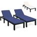 Gymax 2PCS Patio Lounge Chair Rattan Chaise w/ Adjustable Navy & Off White Cushioned