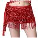 Clearance under $10 Charella Women s Sexy Hip Scarf Sequined Tassel Waist Scarf Adult Female Belly Dance Dress Bandage Waist Chain Skirt Red One Size