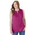 Plus Size Women's Smocked Henley Tank Top by Woman Within in Raspberry (Size 5X)